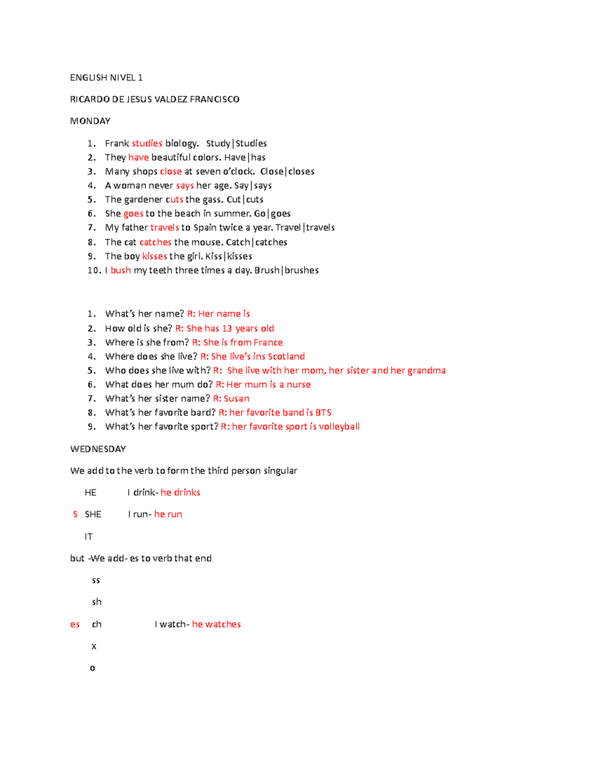 English Nivel 1 1er semestre ENGLISH NIVEL 1 RICARDO DE JESUS