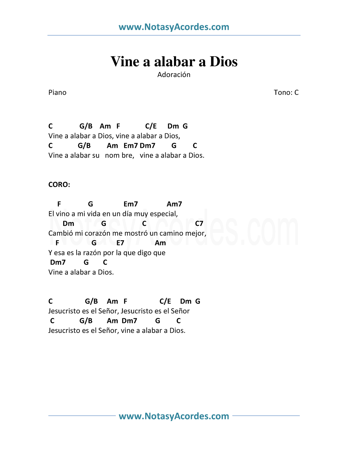 Vine a alabar a Dios Adoracion - NotasyAcordes NotasyAcordes Vine a 