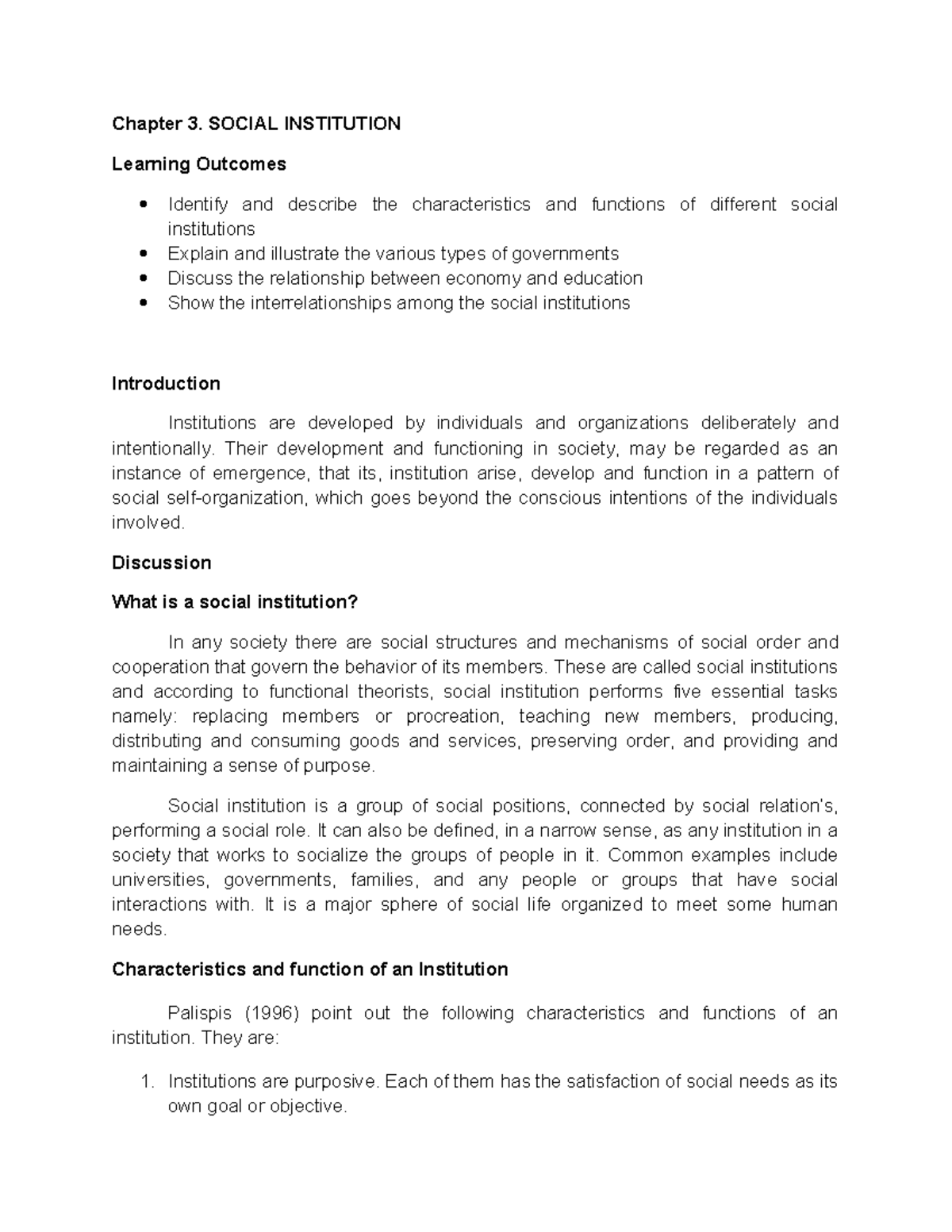 Chapter 3 social institution - Chapter 3. SOCIAL INSTITUTION Learning ...