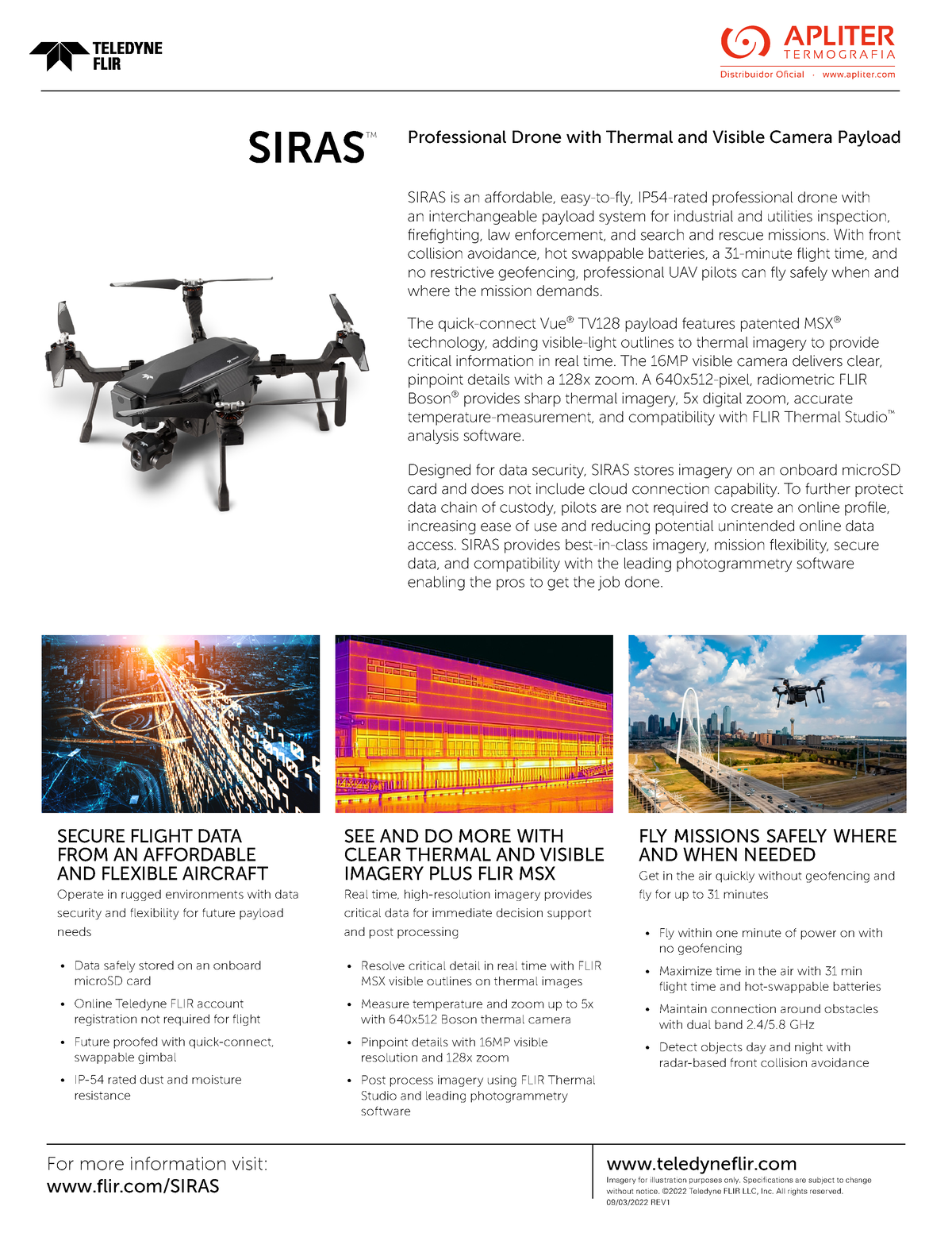 Siras Dron rofesional con camara termografica y visible caracteristicas ...