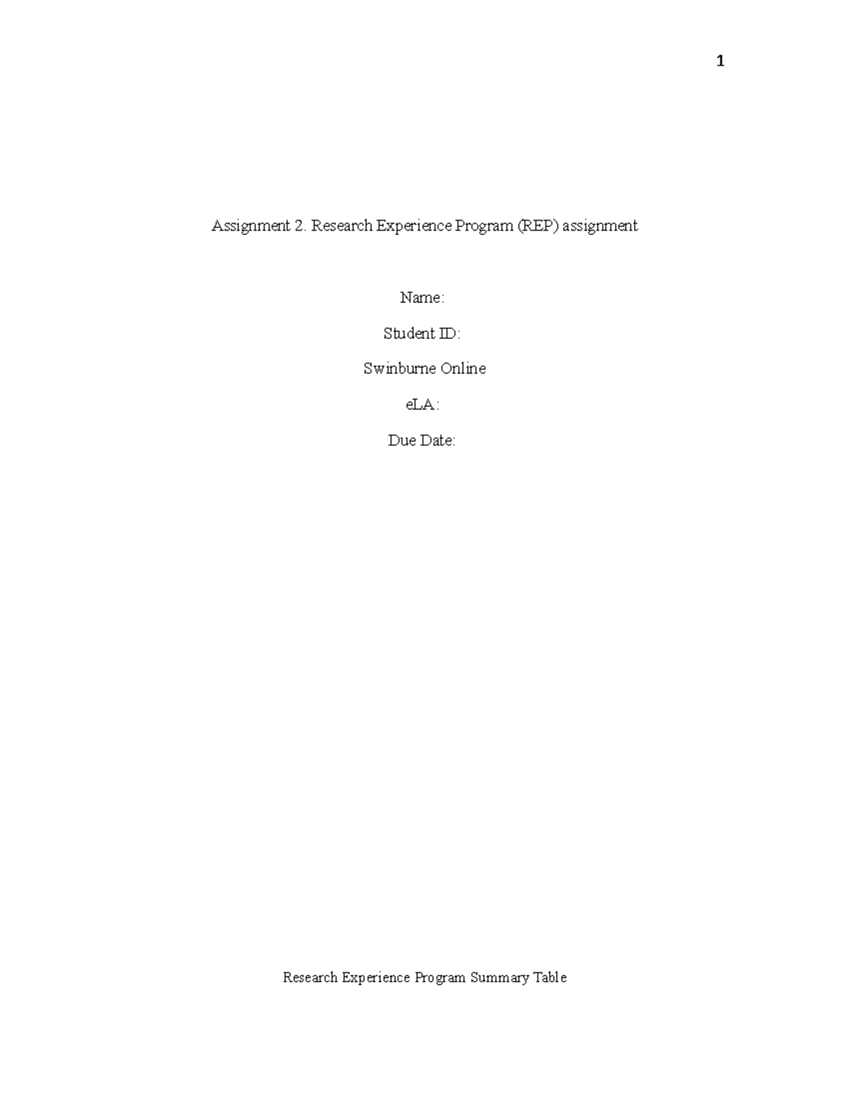 PSY10008 Assign 2 REP - Research Experience Program - Assignment 2 ...