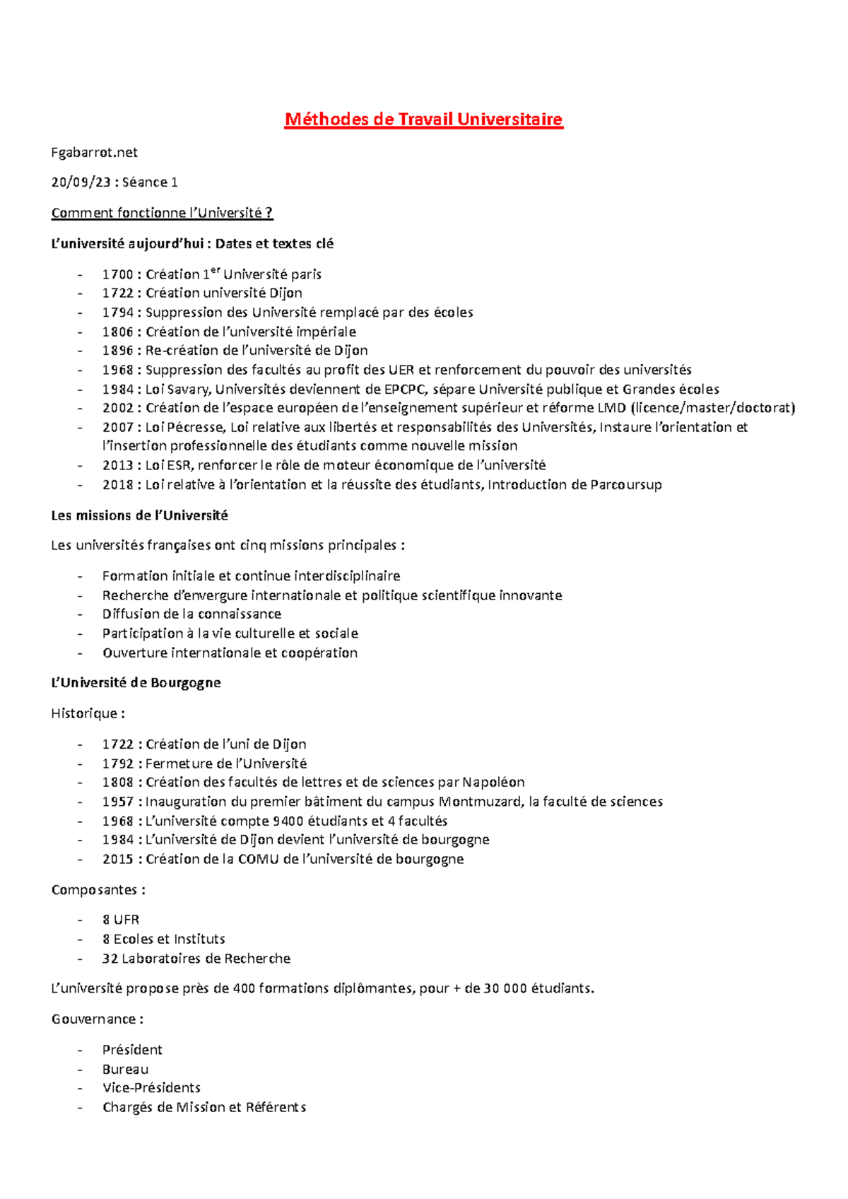 Méthodes De Travail Universitaire Pt 1 Méthodes De Travail