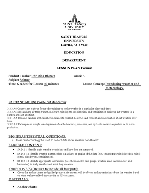 Unit Plan - Lesson Plan - Saint Francis University Education Department ...