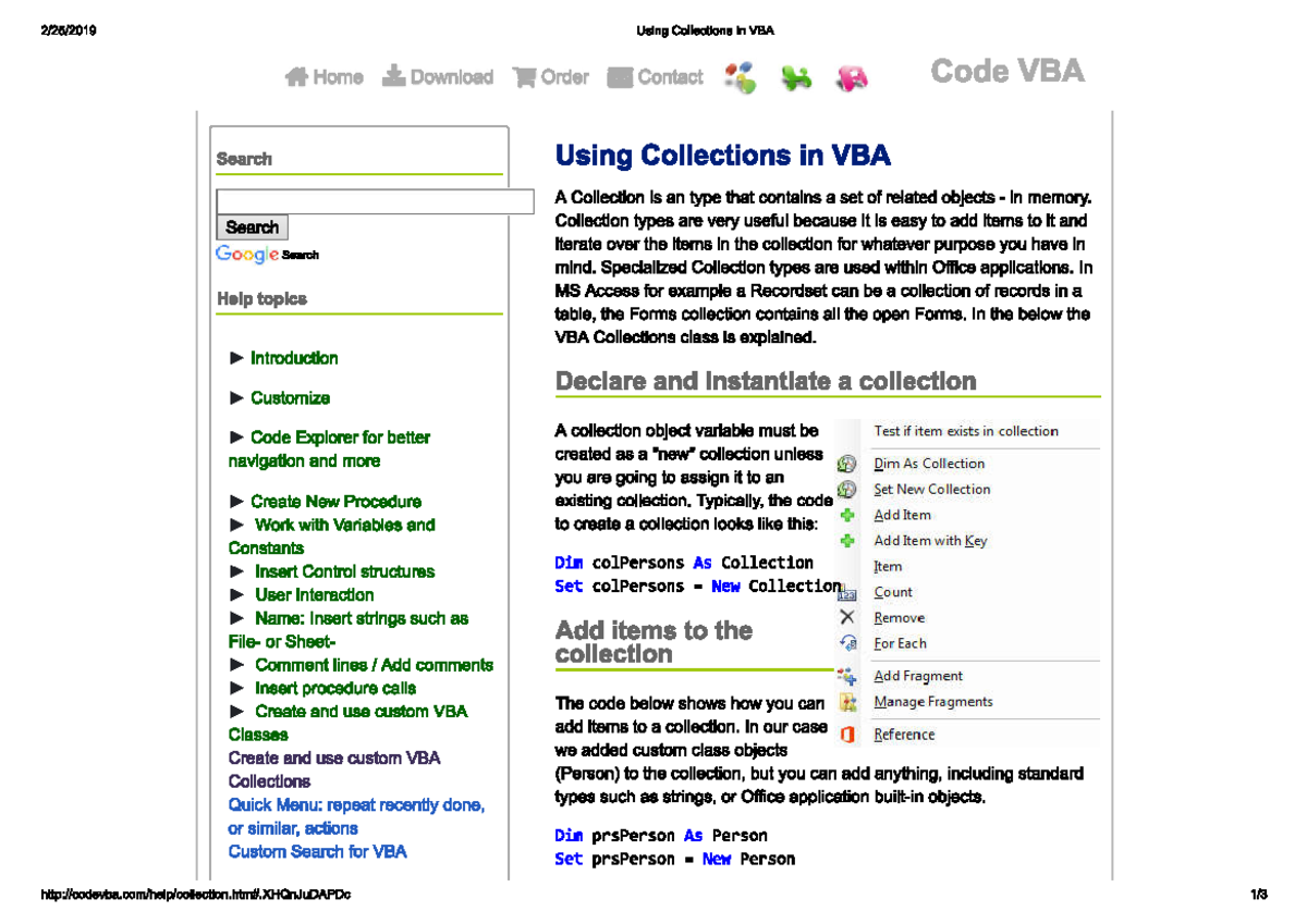 Using Collections in VBA - 2/25/2019 Search h (300918 Search Help ...