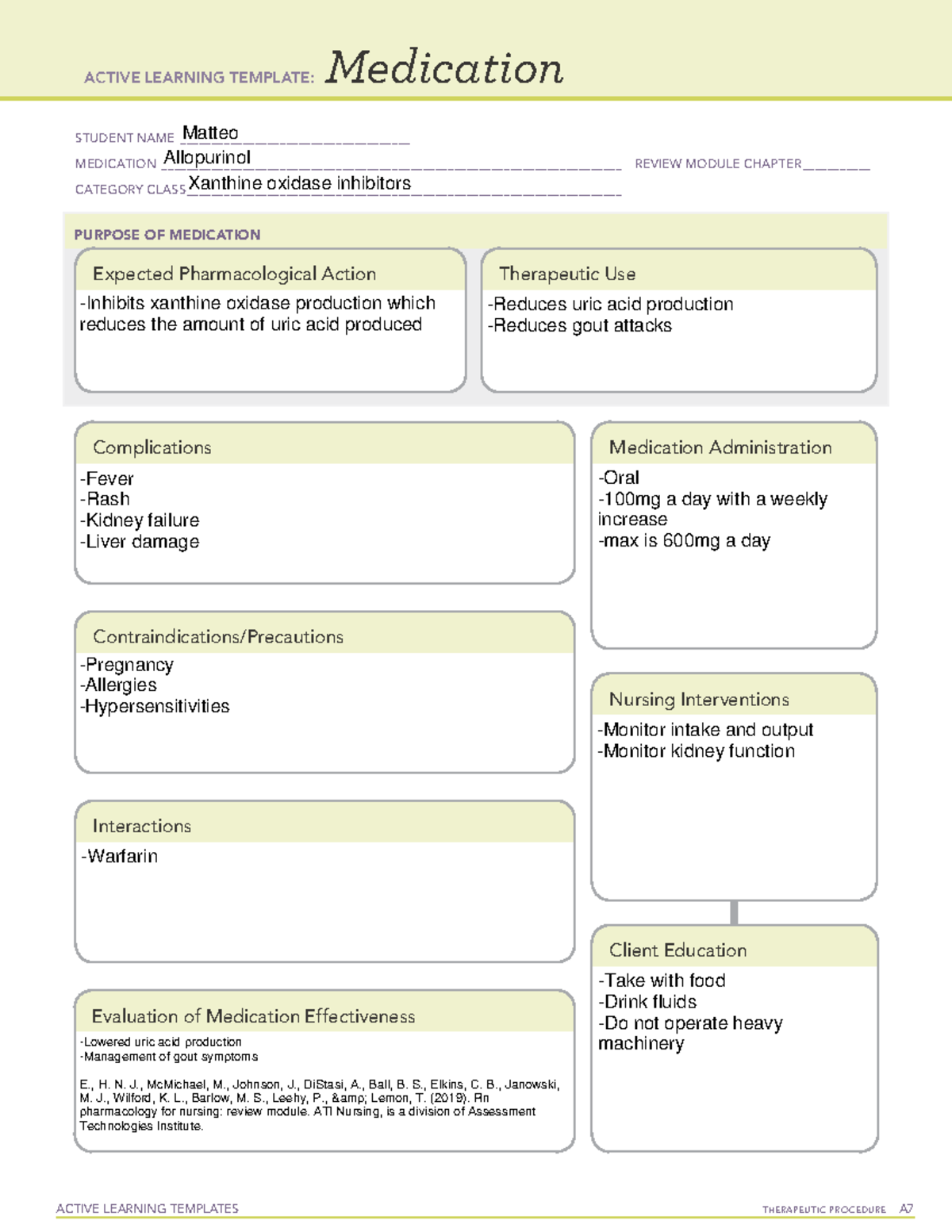 medication card for class - BIO - Biology - StuDocu