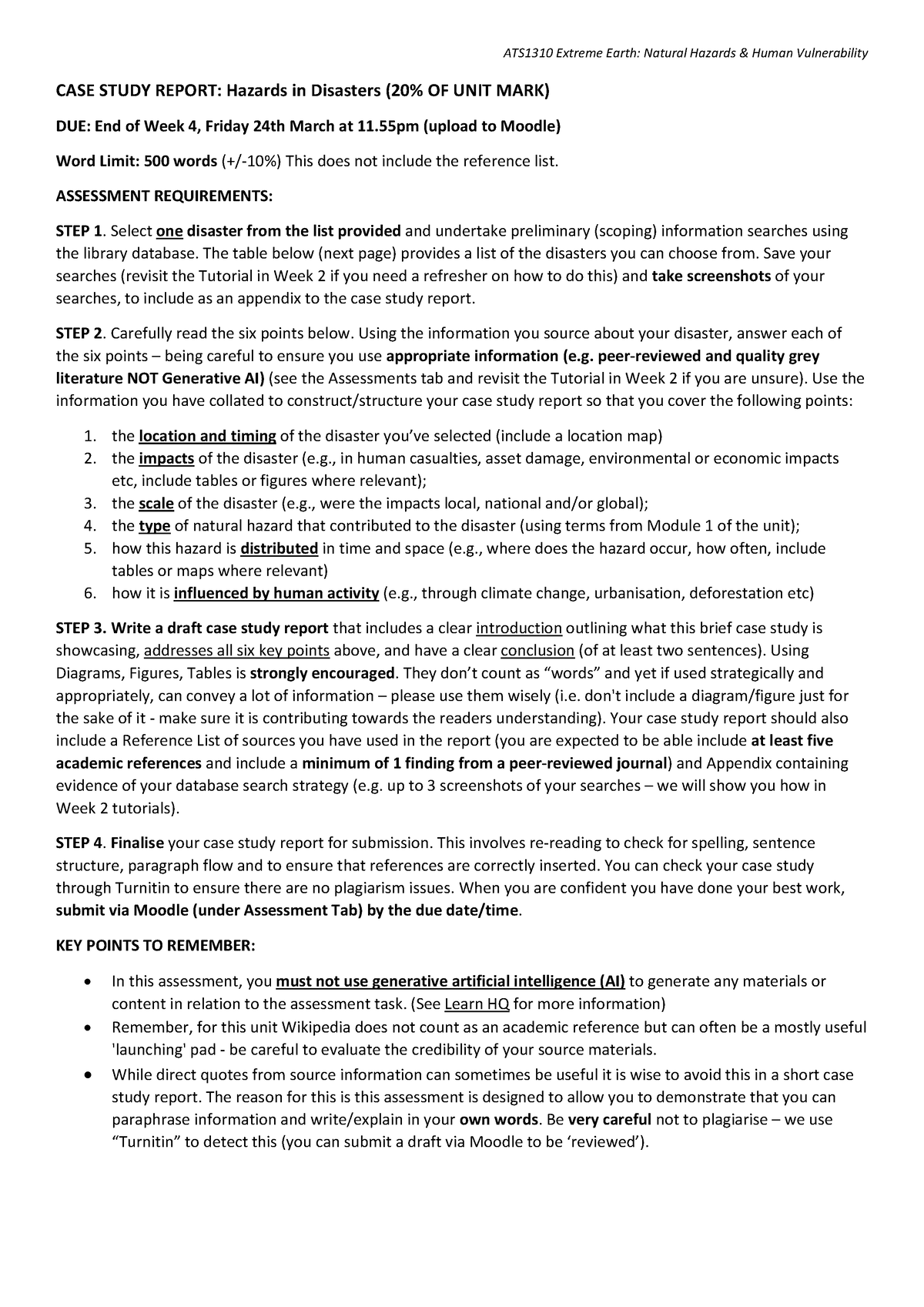 ATS1310 AT1 Case Study Report Instructions 2023 - ATS1310 Extreme Earth ...