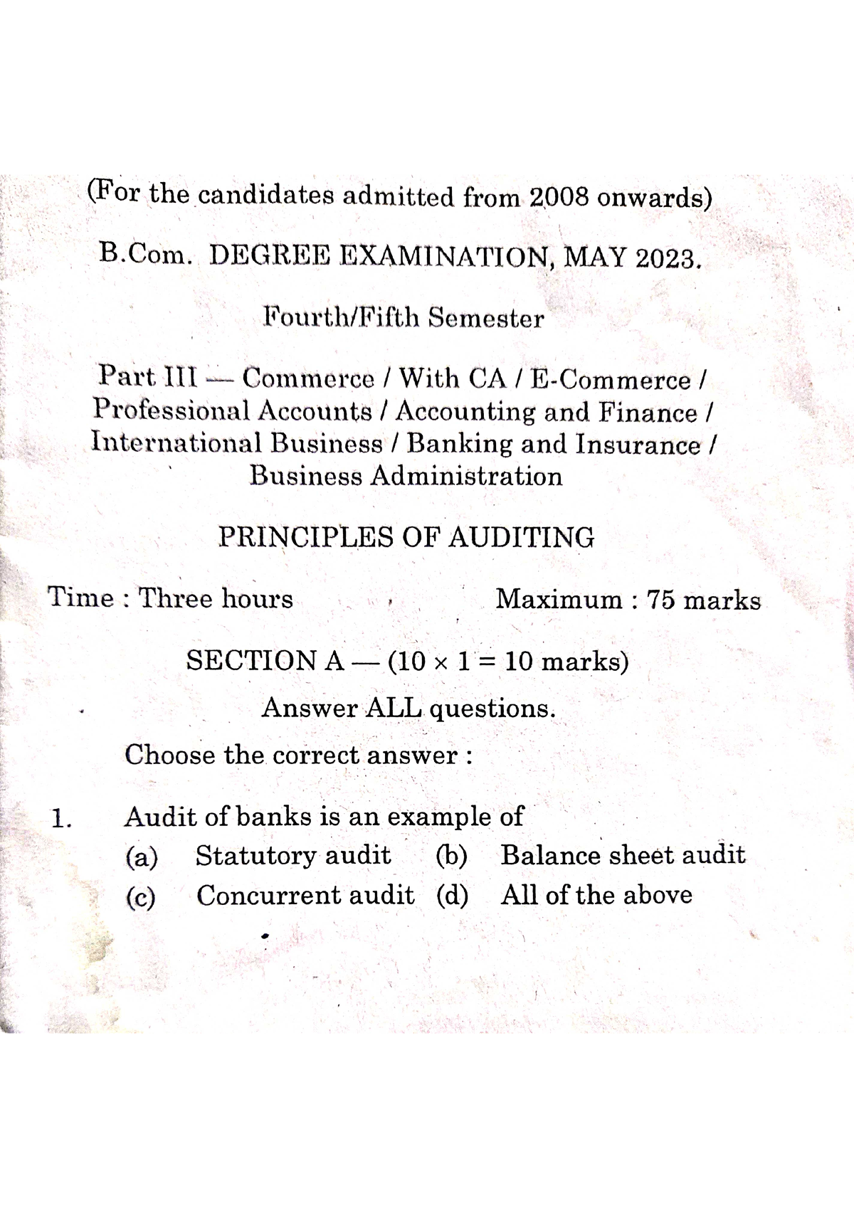 Principles Of Auditing - B.com Finance - Studocu