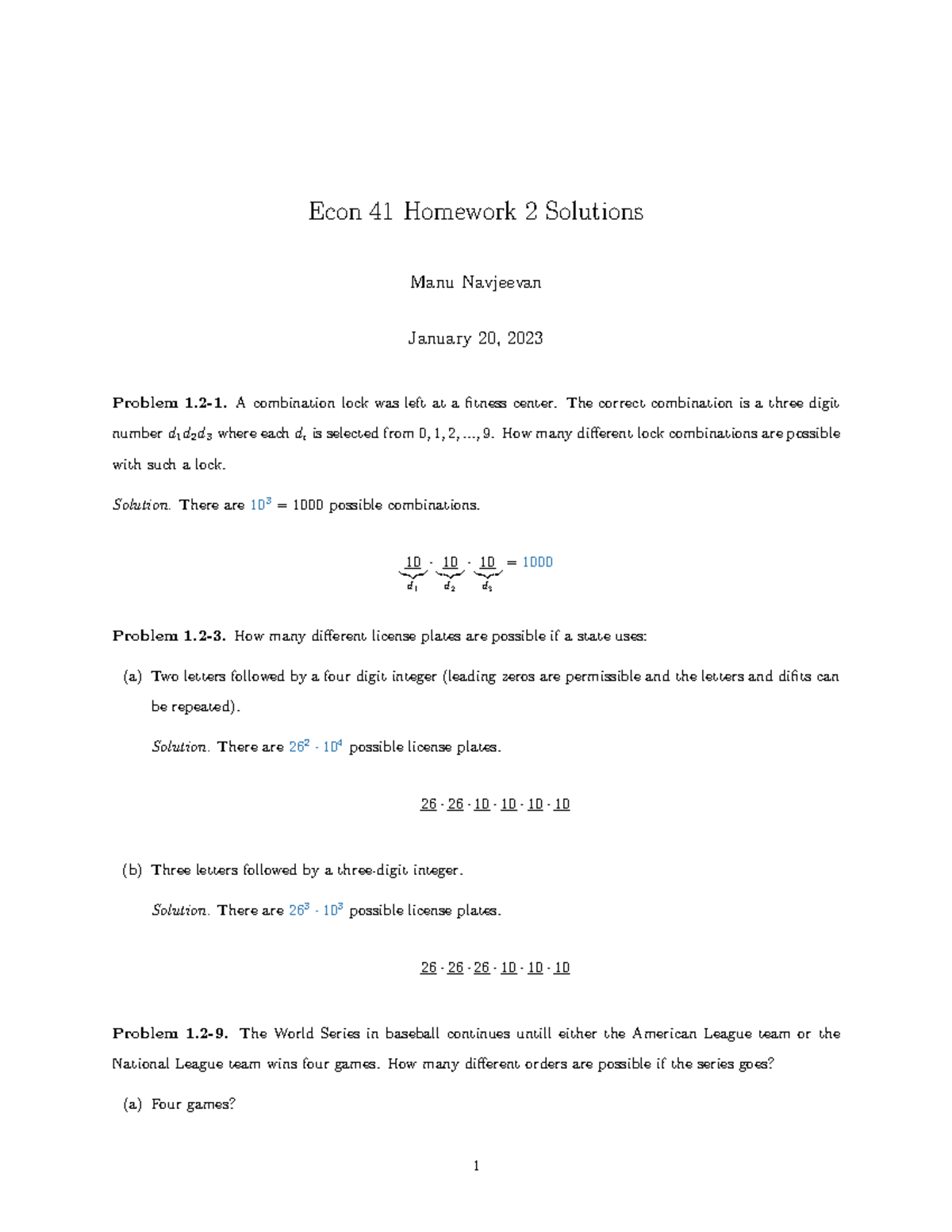 Hw2 Econ 6 Lecture Notes Econ 41 Homework 2 Solutions Manu Hw2 Econ 6 Lecture Notes Econ 41 Homework 2 Solutions Manu