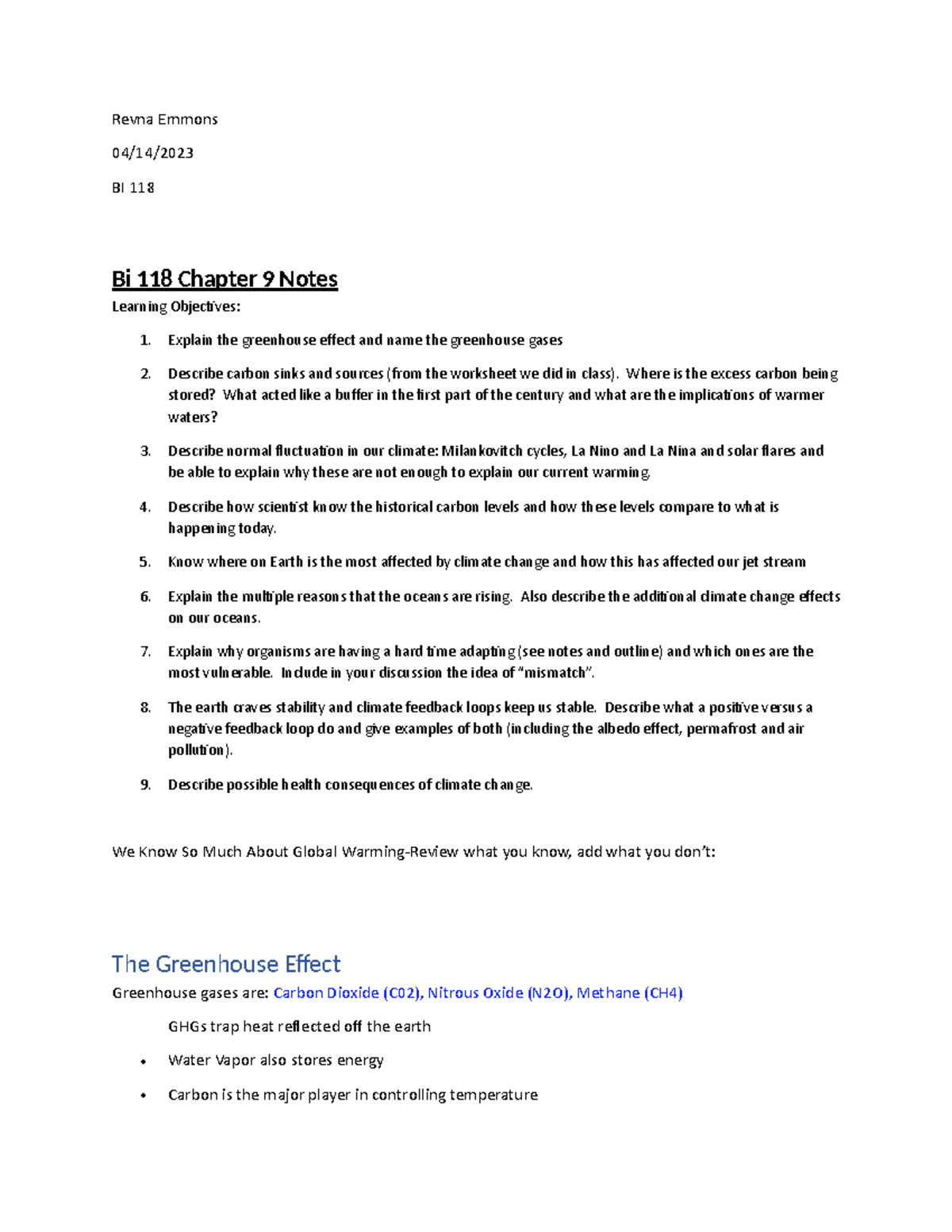 Chapter 9 Notes - Revna Emmons 04/14/ BI 118 Bi 118 Chapter 9 Notes ...