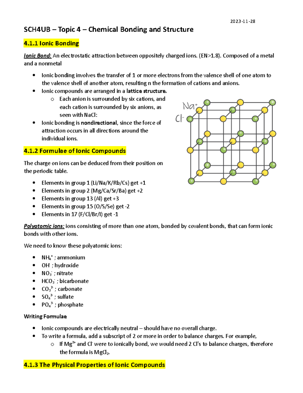 IB Chem SL Topic 4 Note - SCH4UB – Topic 4 – Chemical Bonding And ...