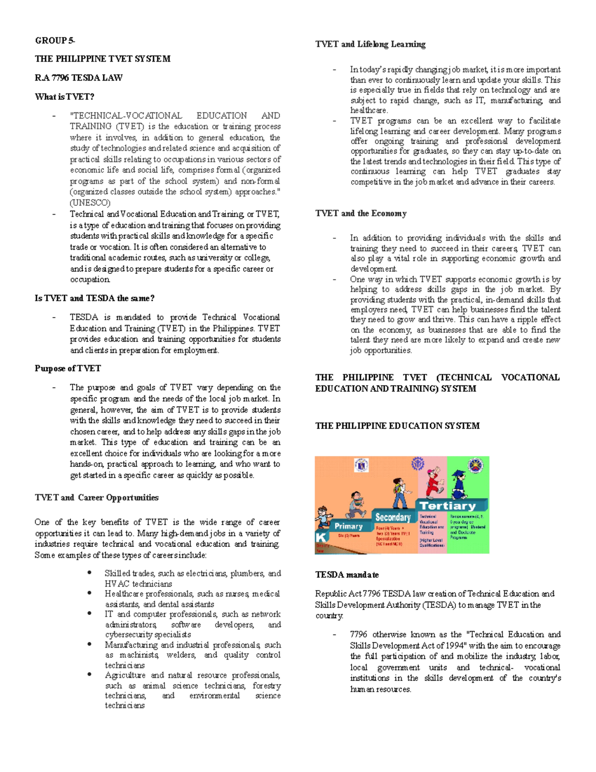 For handouts - GOODLUCK - GROUP 5- THE PHILIPPINE TVET SYSTEM R 7796 ...