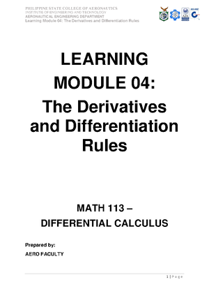 MATH 113(Aero) -Differential Calculus-Final Module no 6 - INSTITUTE OF ...
