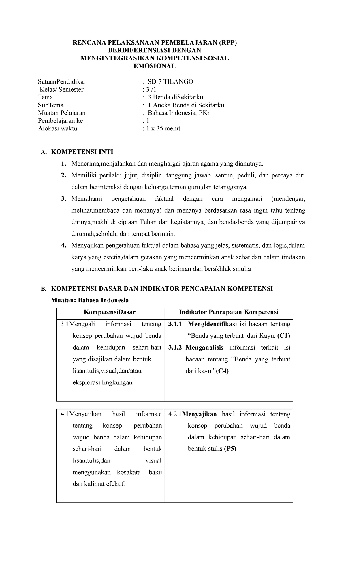 RPP Berdiferensiasi Terintegrasi KSE - RENCANA PELAKSANAAN PEMBELAJARAN ...