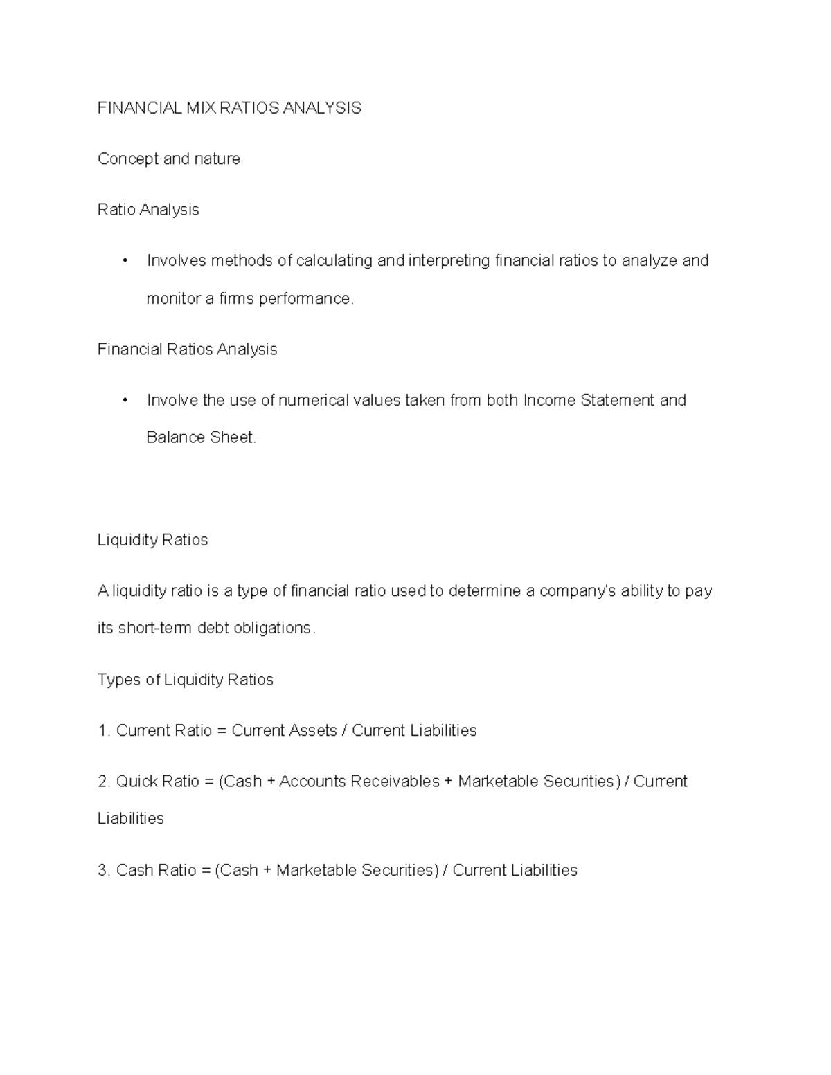 Financial MIX Ratios Analysis - FINANCIAL MIX RATIOS ANALYSIS Concept ...