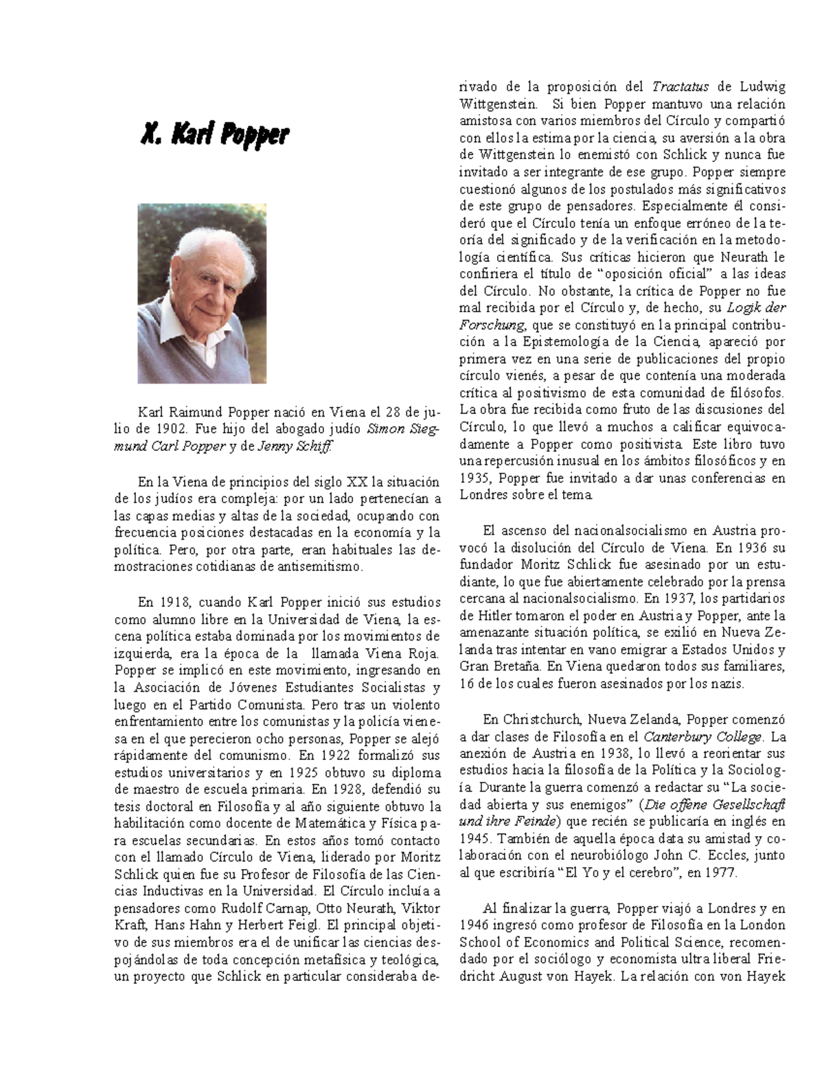 POPPER BIOGRAFIA - X. Karl Popper Karl Raimund Popper nació en Viena el ...
