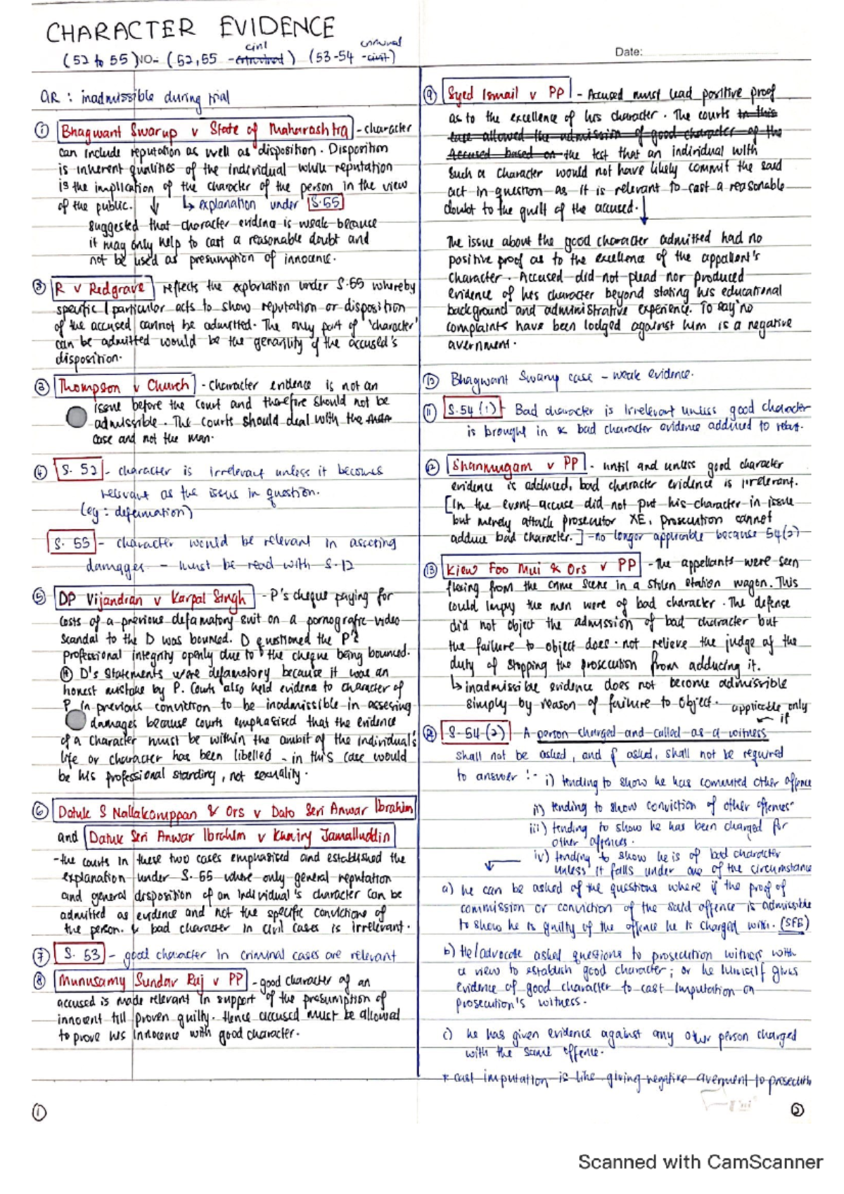 C2 - Character Evidence handwritten notes - Harvin Kaur - Law of ...
