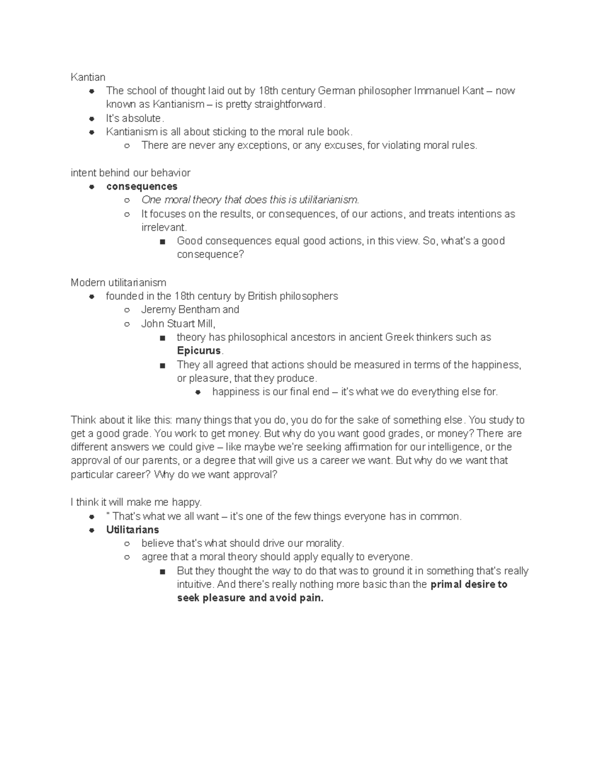 1 Utilitarianism - Kantian The school of thought laid out by 18th ...