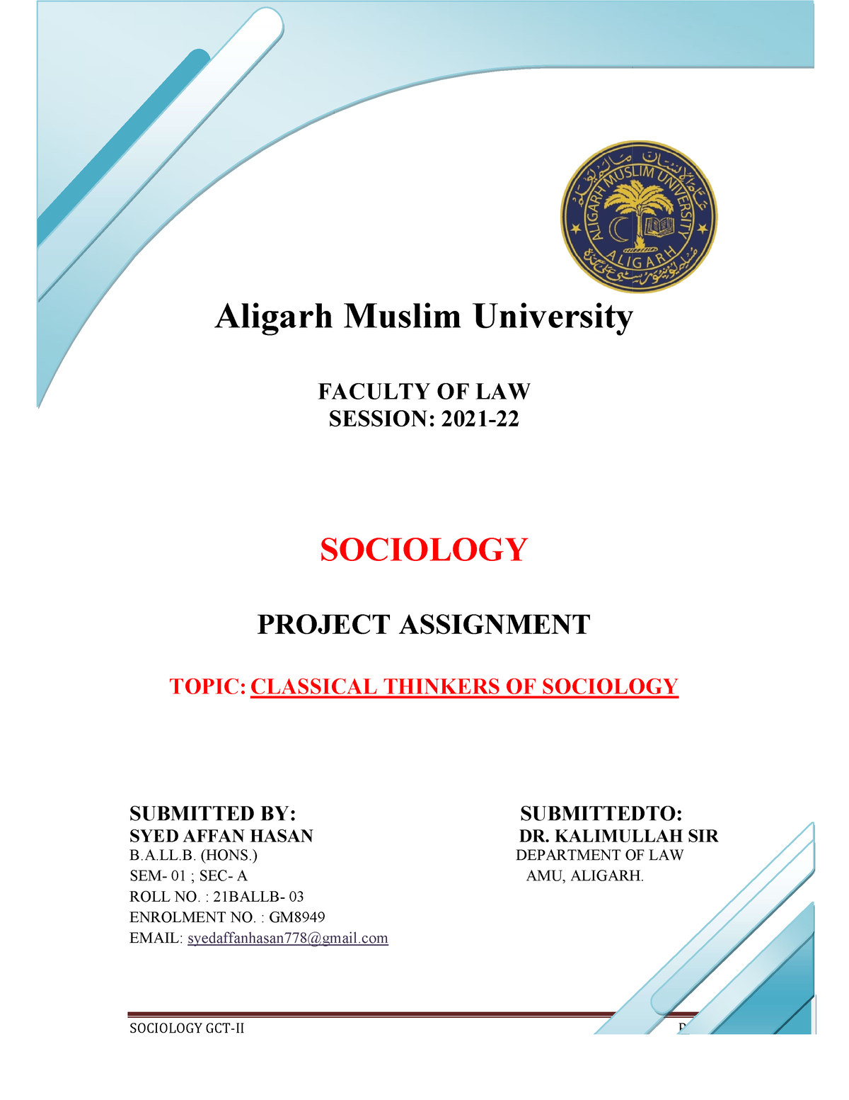sociology assignment cover page