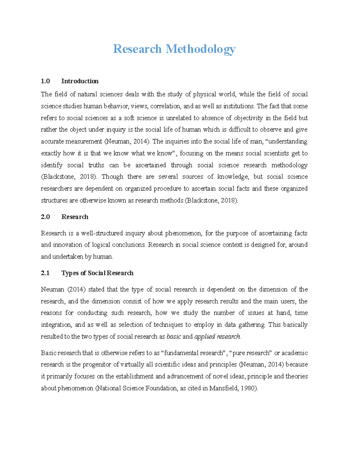 Research Methodology Notes 1 - Research Methodology 1 Introduction The ...