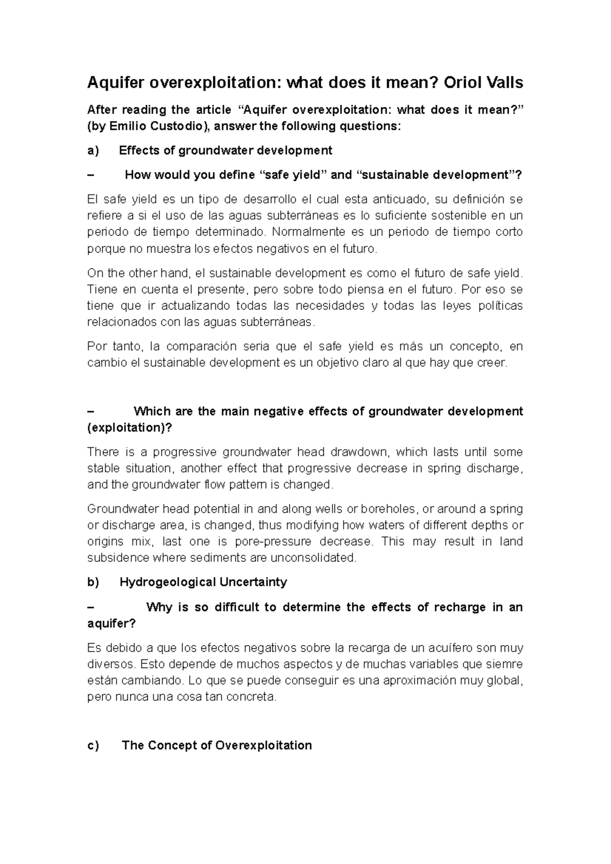 Hidro exercise 2 Aquifer overexploitation what does it mean? Oriol