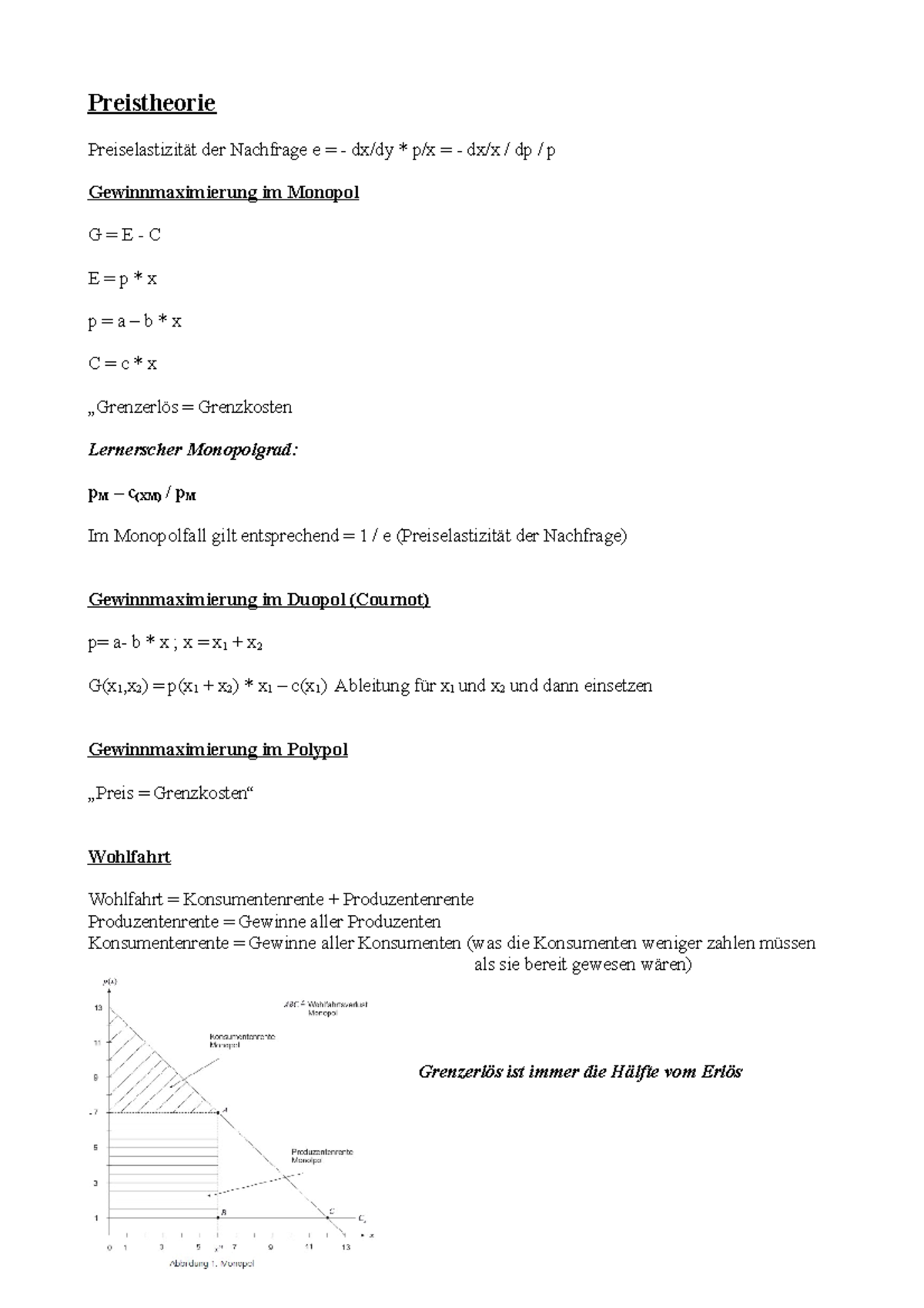 Kurz-Zusammenfassung Markt Und Staat - Preistheorie Der Nachfrage E Dp ...