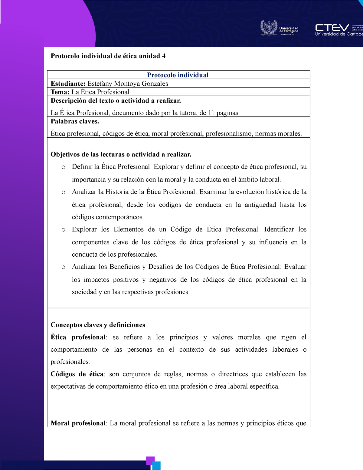 Protocolo Individual DE Etica Unidad 4 - Protocolo Individual De ética ...