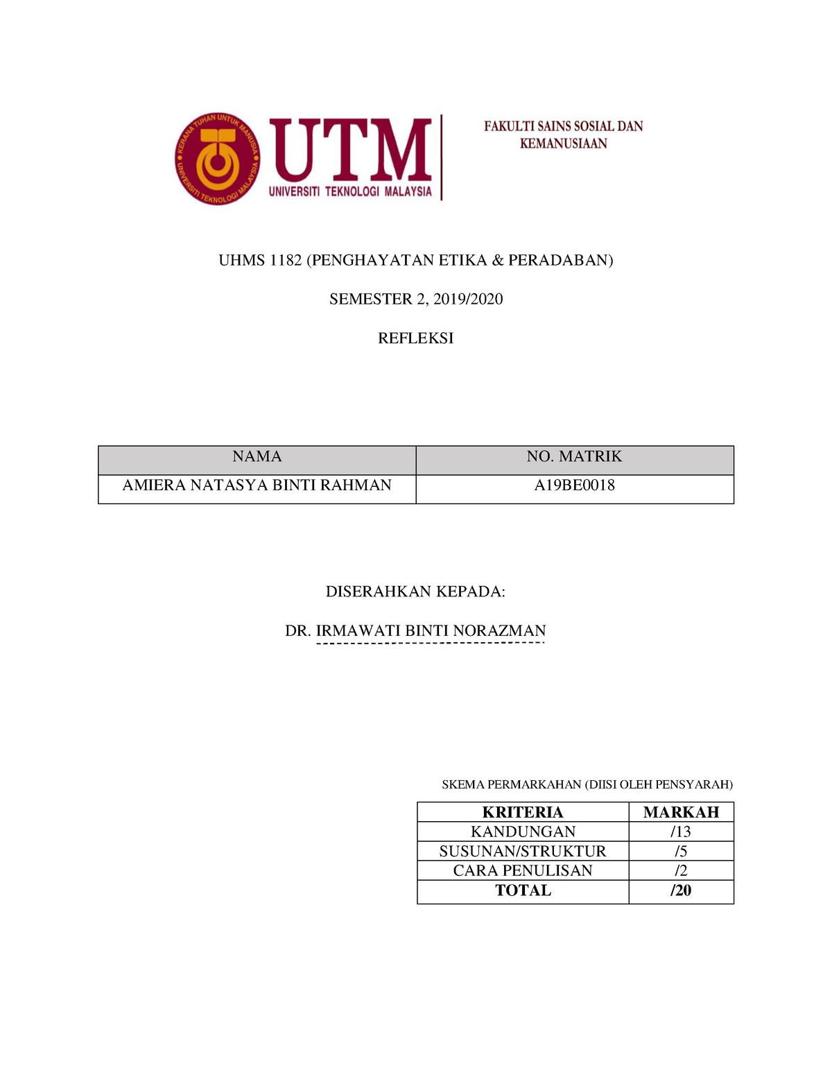 PENGHAYATAN ETIKA & PERADABAN  UHMS 1182 (PENGHAYATAN ETIKA