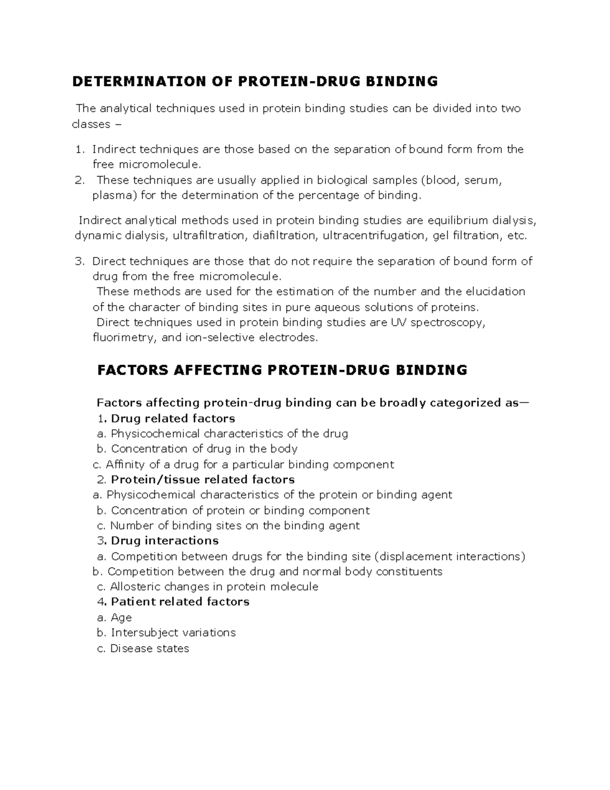 Determination OF Protein DETERMINATION OF PROTEINDRUG BINDING The