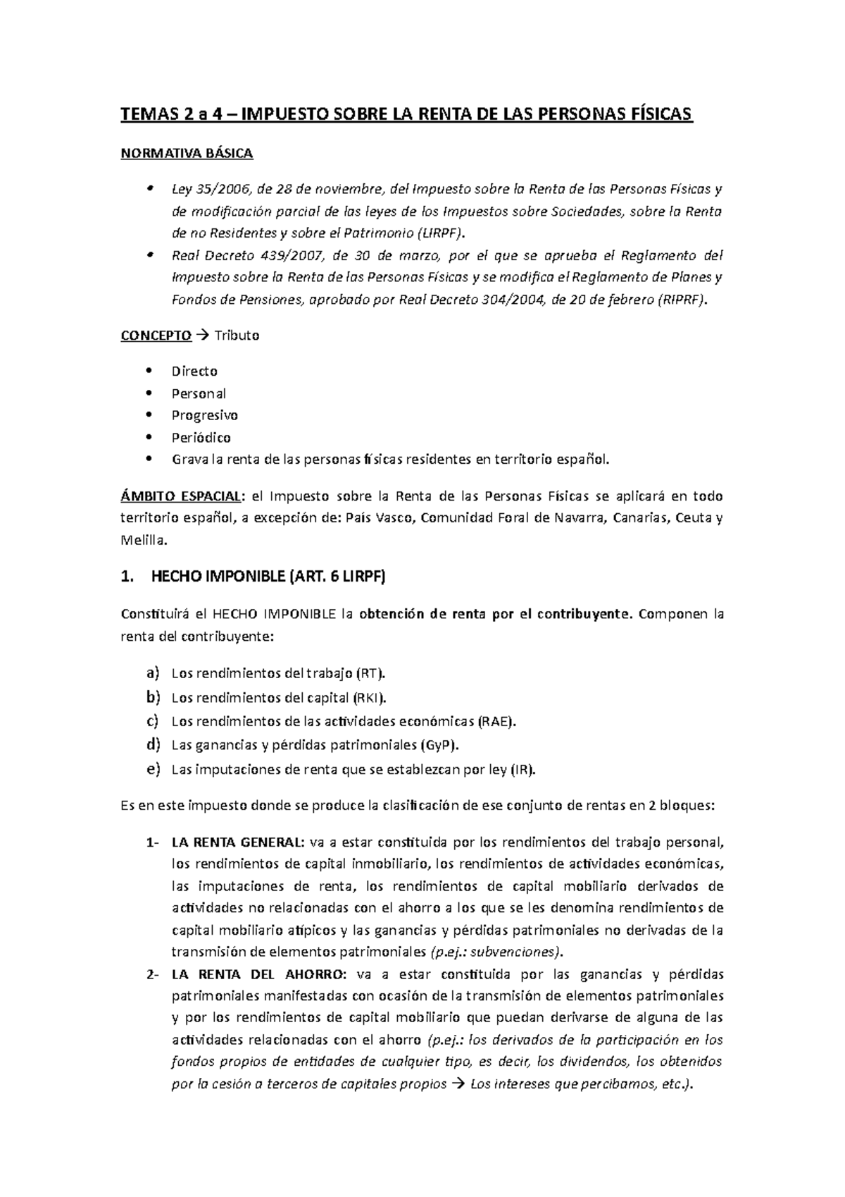 TEMA 2 a 4 - Impuesto Sobre LA Renta DE LAS Personas Físicas (IRPF ...