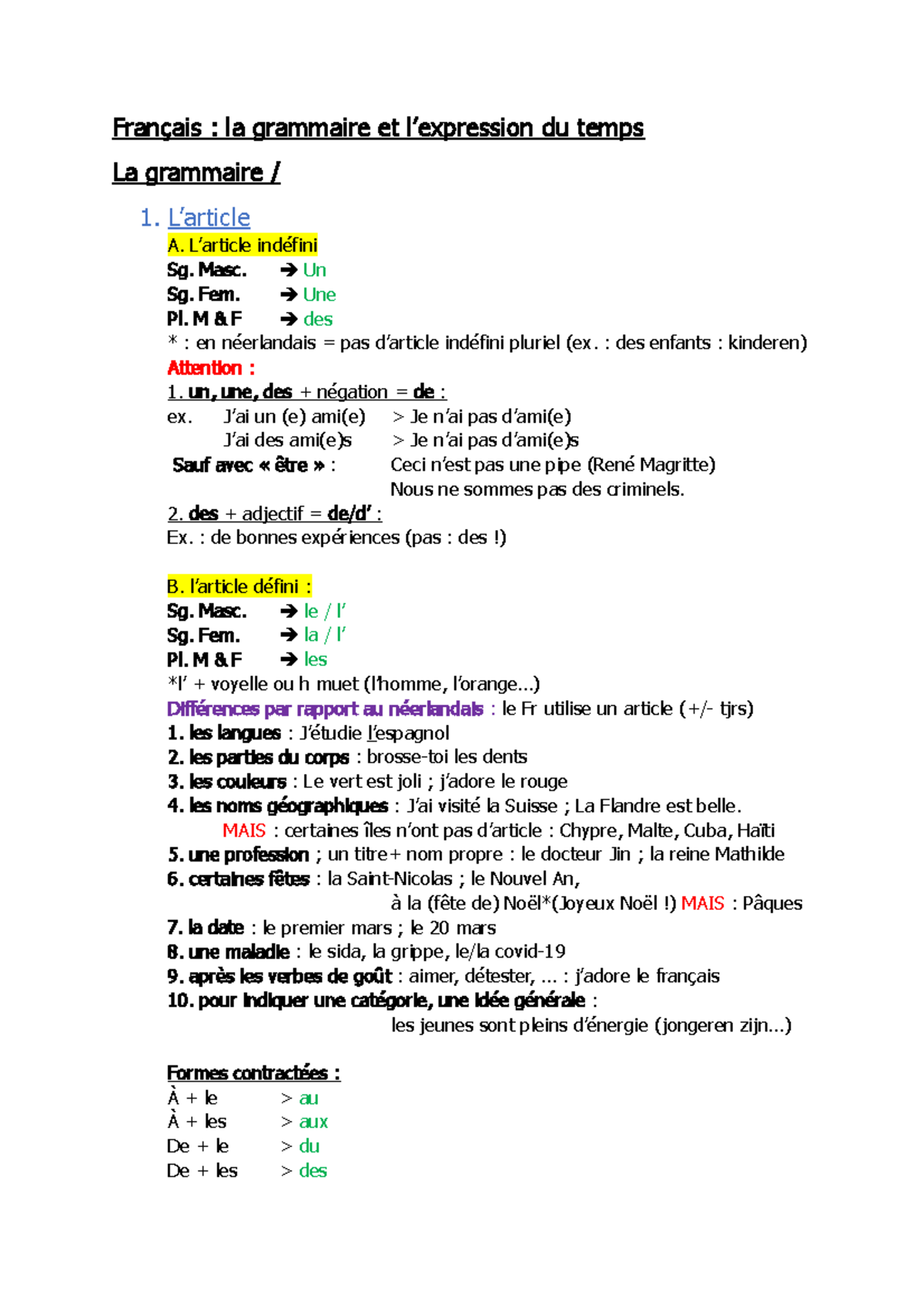 Français - grammaire et l'expression du temps - Français : la grammaire ...