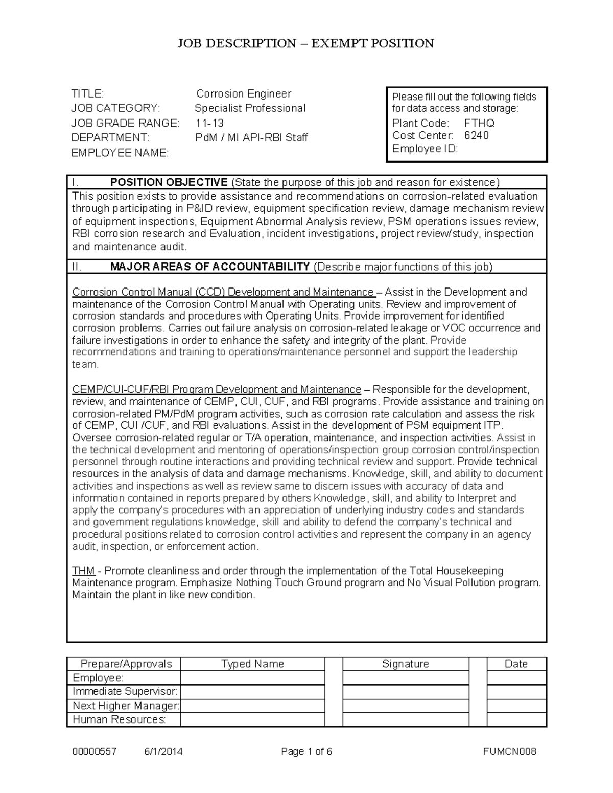 Corrosion Engineer Predictive Maintenance Job Description TITLE