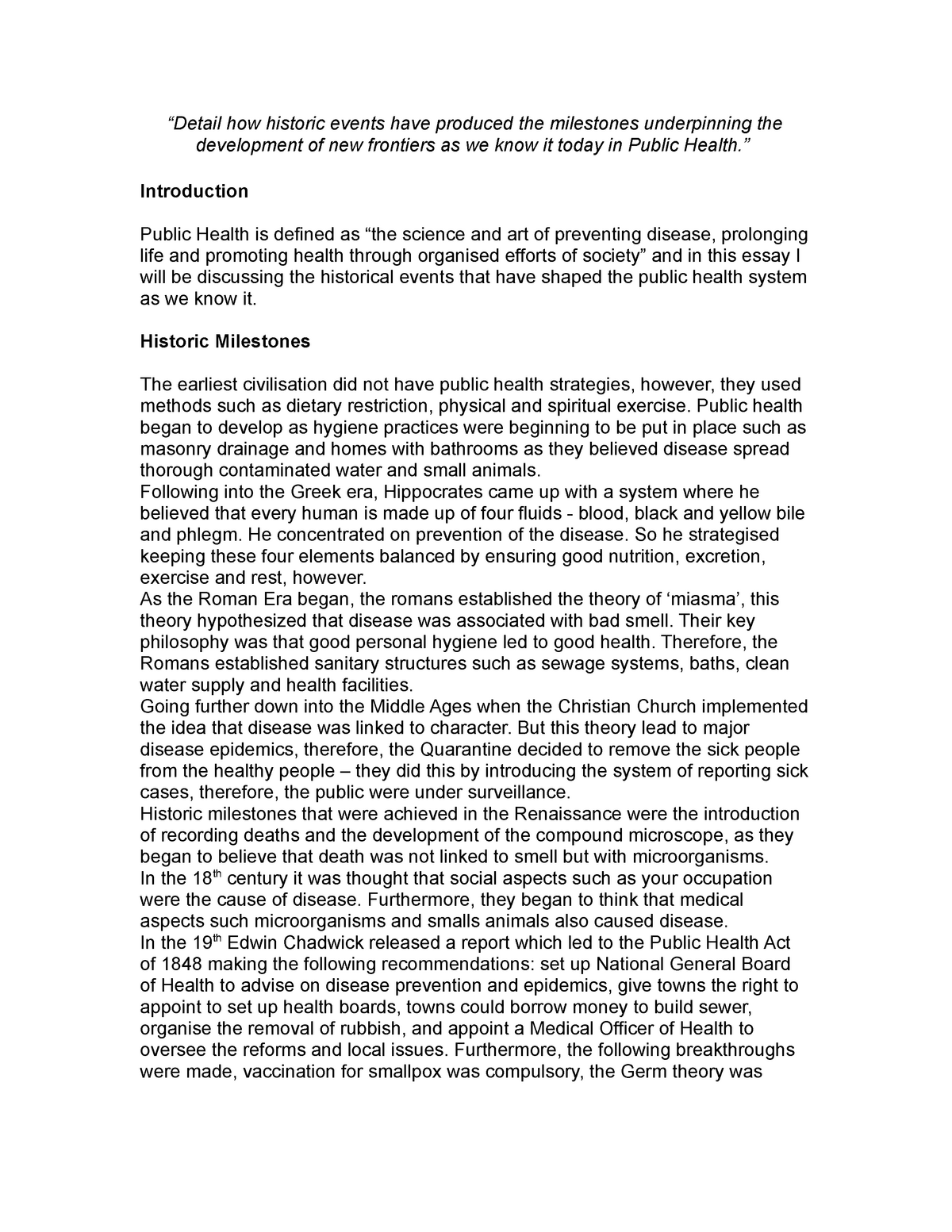 Exam April 2018, questions and answers - “Detail how historic events ...