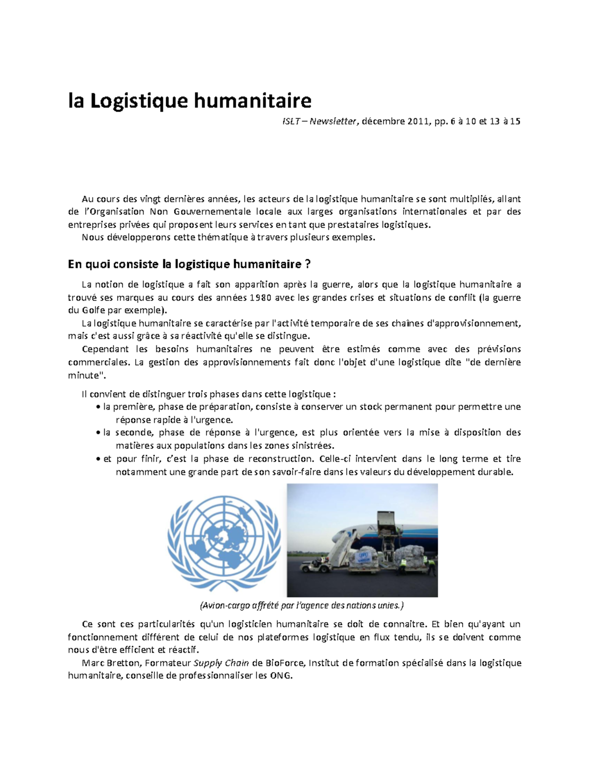 Mémoire Logistique Humanitaire – YXYKU