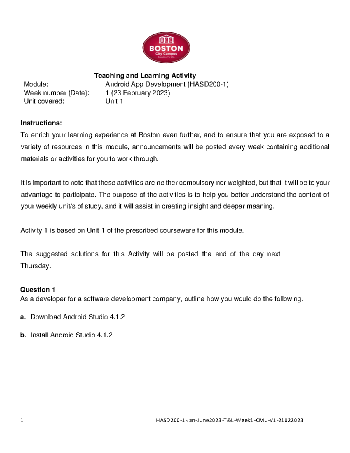 A HASD200-1 - 1 HASD200- 1 - Jan-June2023-T&L-Week1-CMu-V1- 21022023 ...