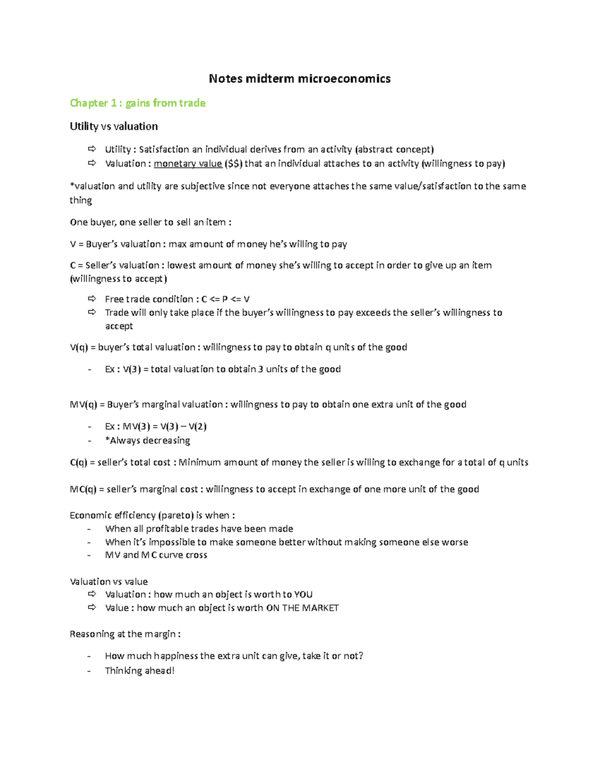 Notes midterm microeconomics - Notes midterm microeconomics Chapter 1 ...