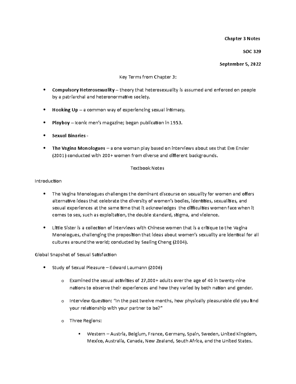 Chapter 3 Notes - Chapter 3 Notes SOC 329 September 5, 2022 Key Terms ...