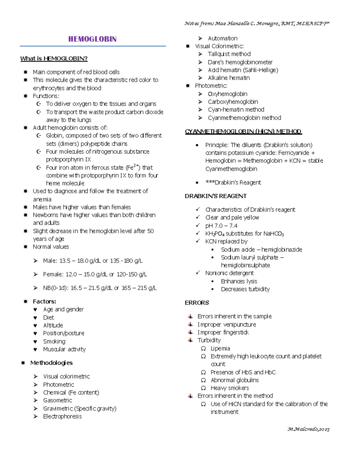 Hematology Lab This notes was based on what I have studied