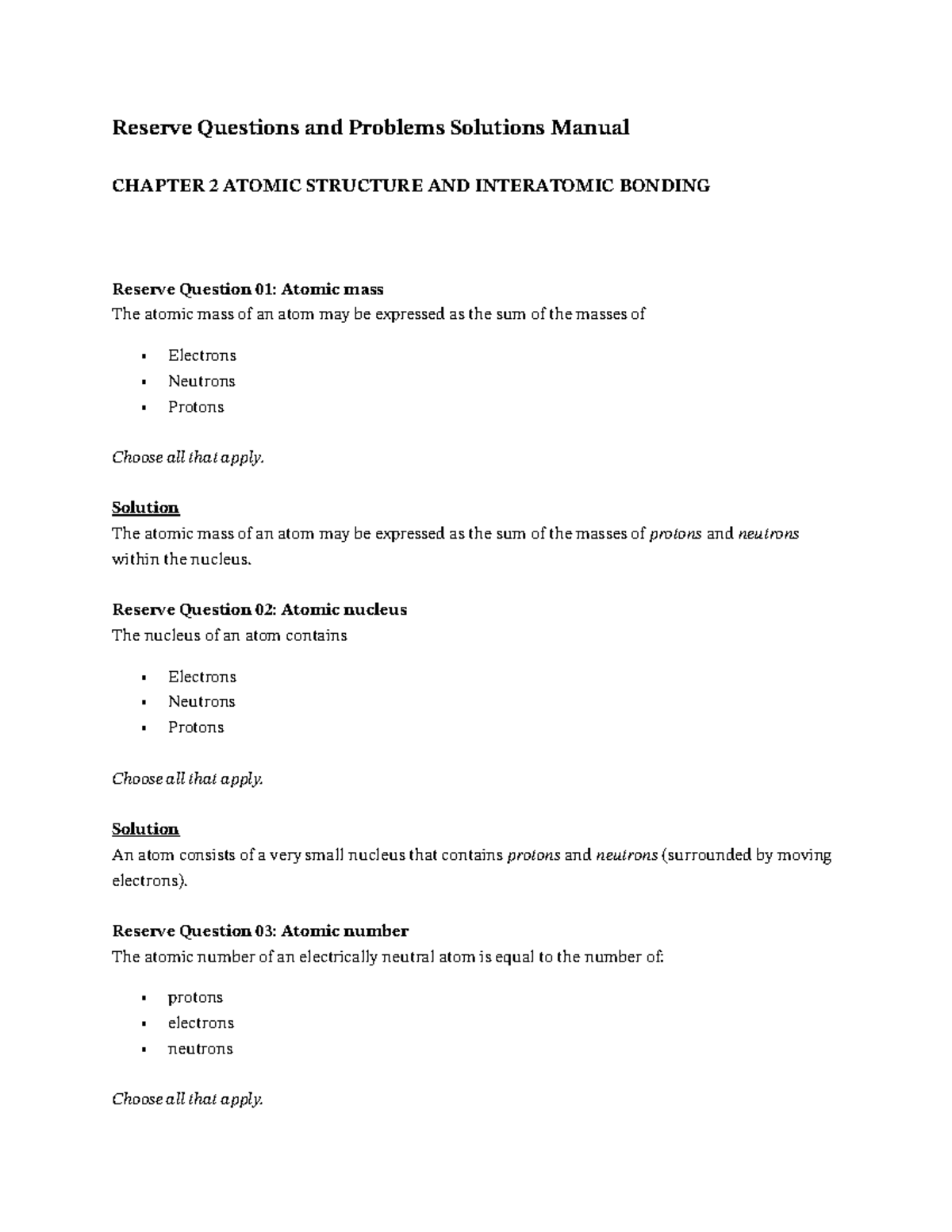02 - solution manual - Reserve Questions and Problems Solutions Manual ...
