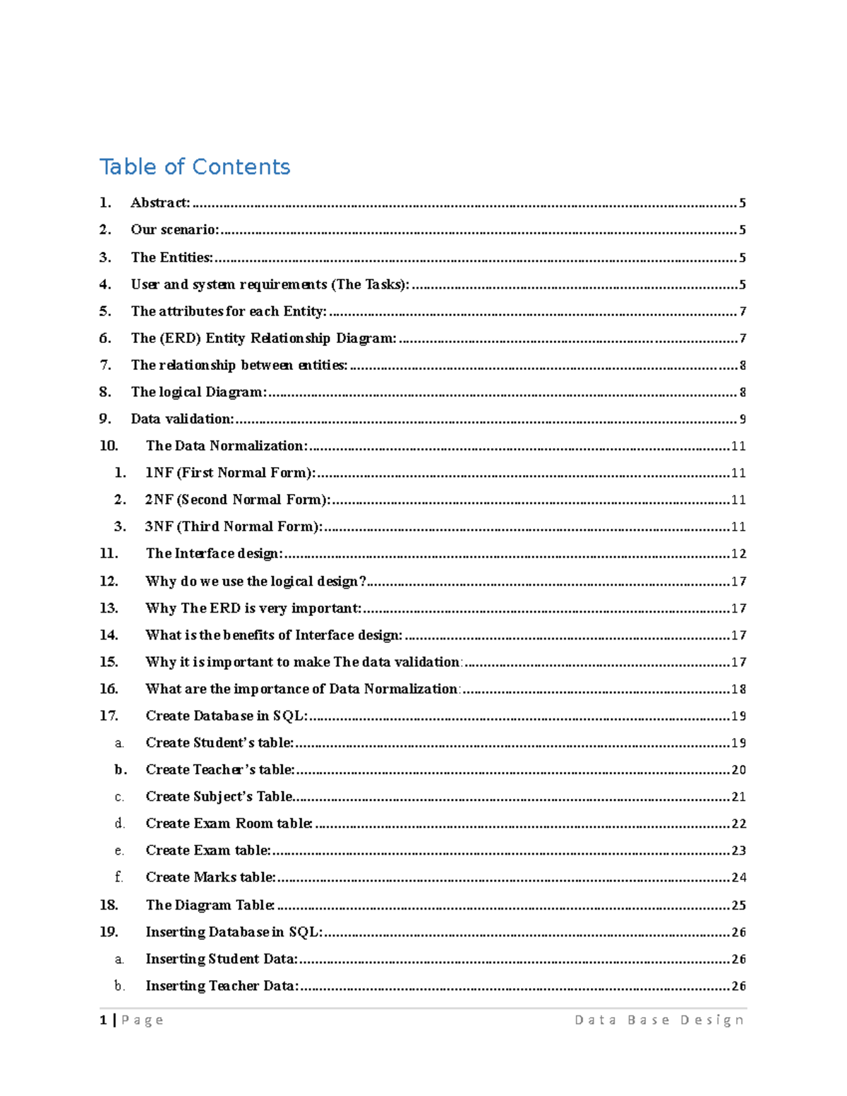 Data base1 - database - Table of Contents - Studocu