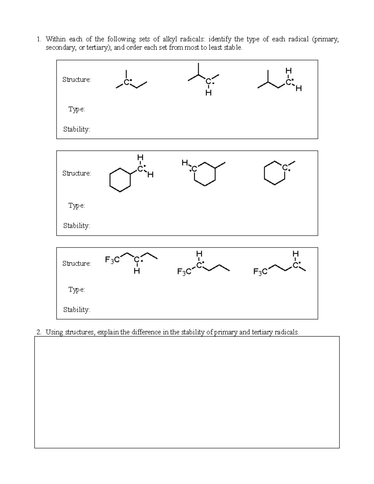 Radical Halogenation - Within each of the following sets of alkyl ...