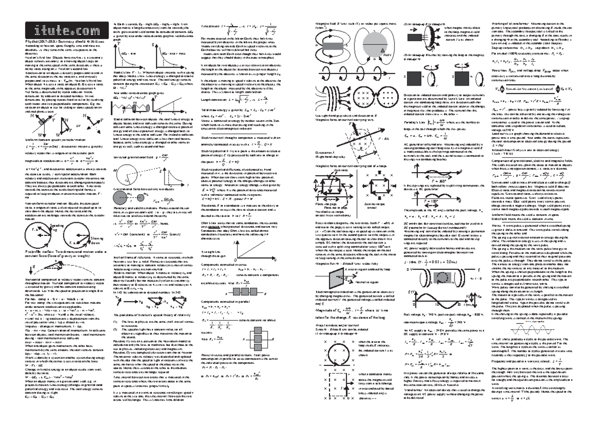 Itute-summary-sheet-combined - Physics (2017-2021) Summary sheets ...