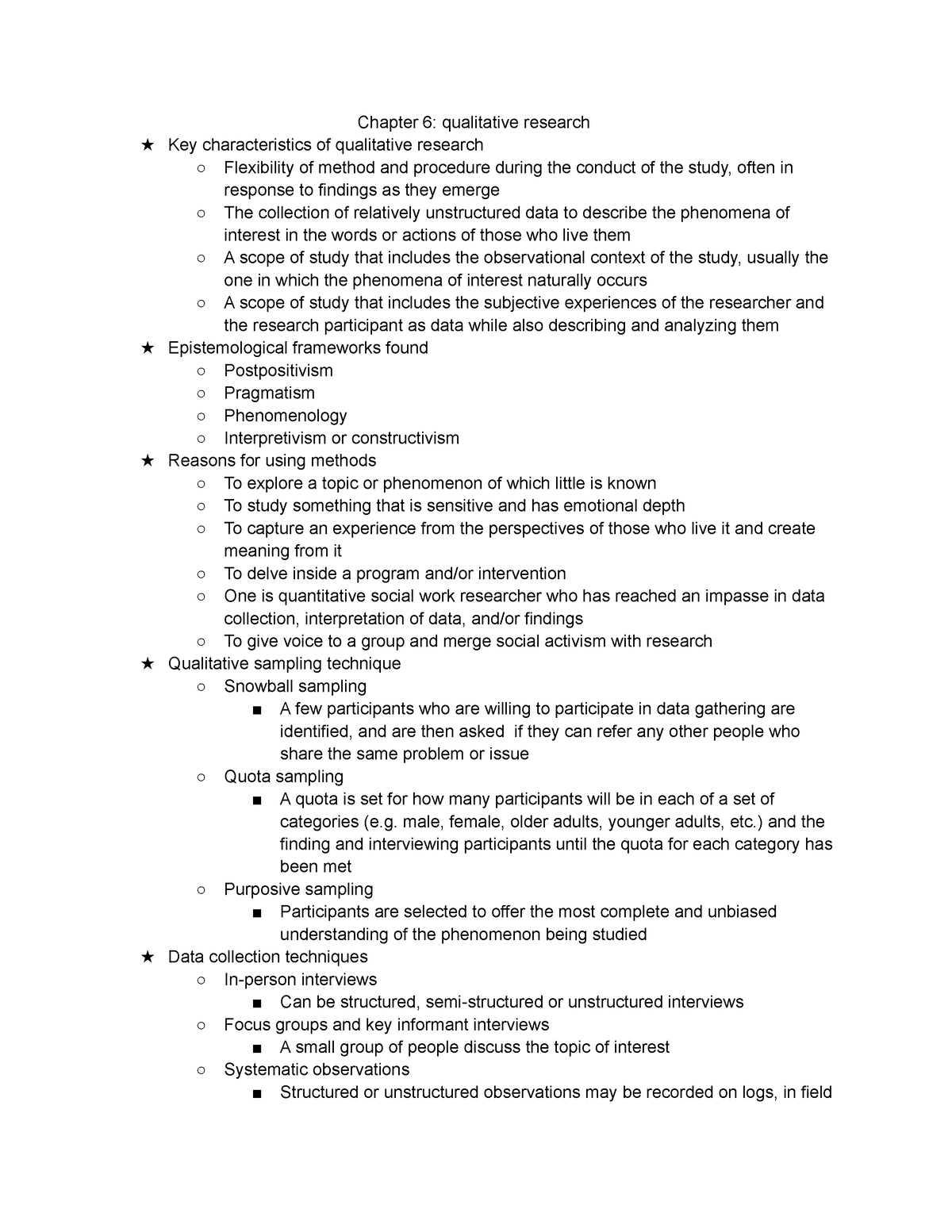 Chapter 6 qualitative research - Chapter 6: qualitative research ★ Key ...