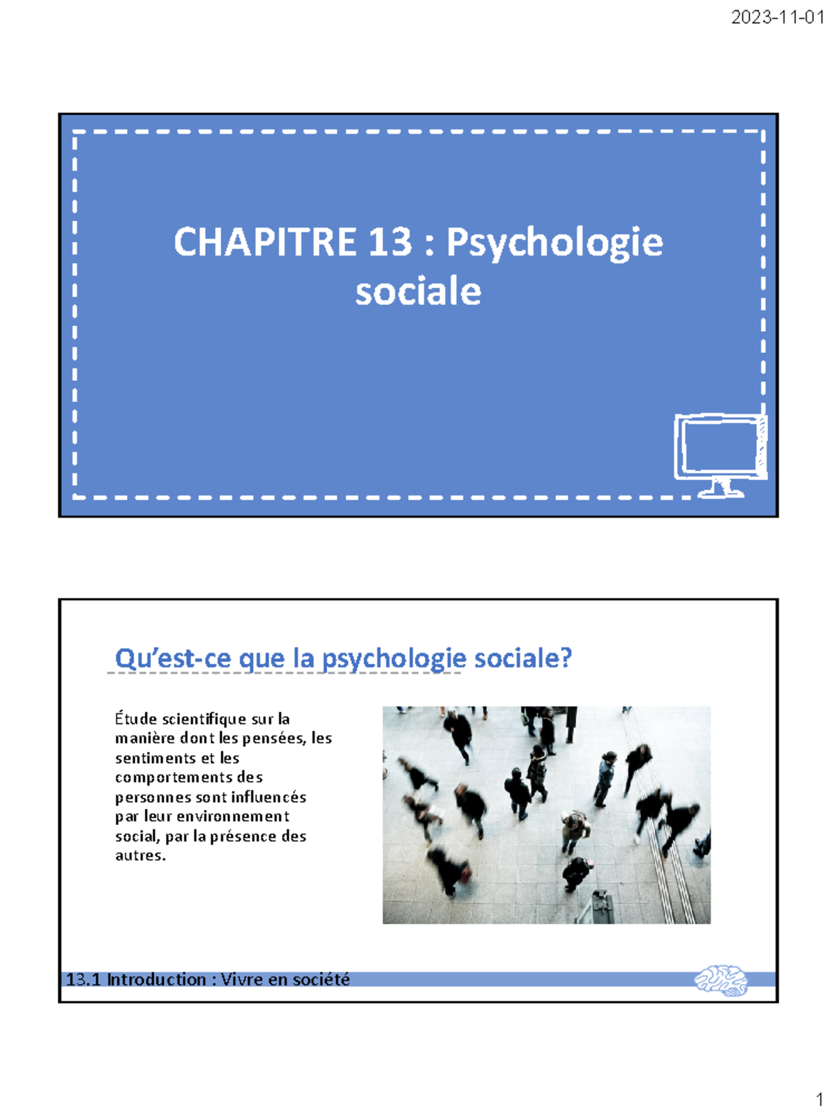 Diapositives CHAP13 Psychologie Sociale (version Finale) - CHAPITRE 13 ...