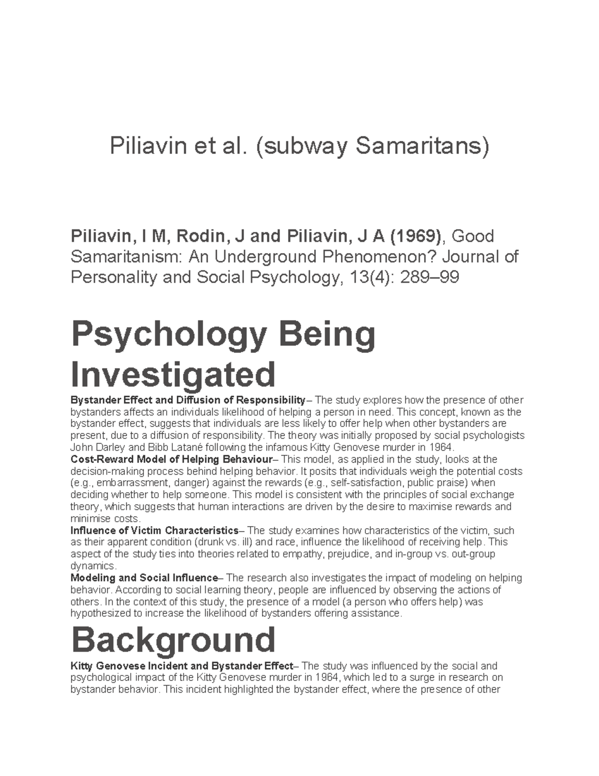 Piliavin et al.-WPS Office - Piliavin et al. (subway Samaritans ...