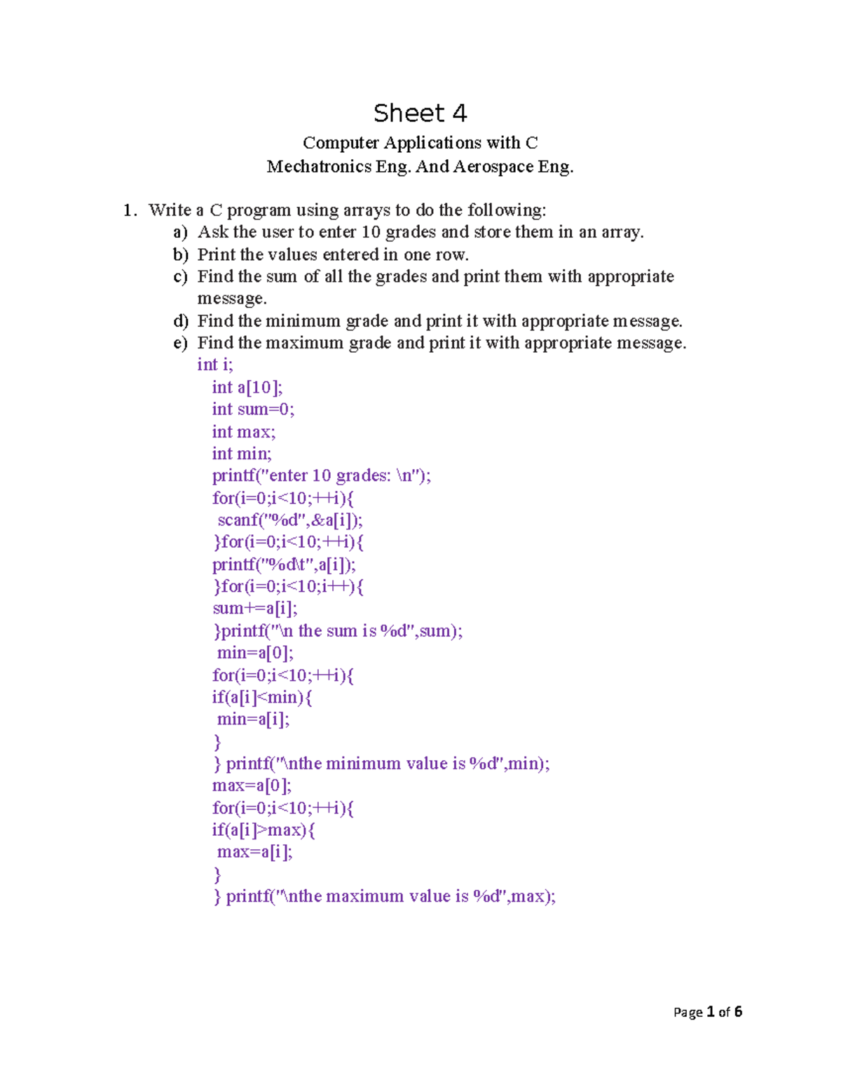 Sheet 4 1 - C programing - Sheet 4 Computer Applications with C ...