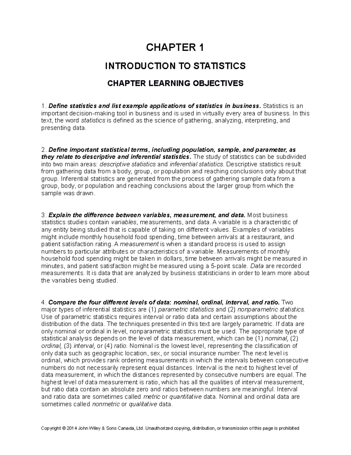 Chapter 1 Test Bank - CHAPTER 1 INTRODUCTION TO STATISTICS CHAPTER ...