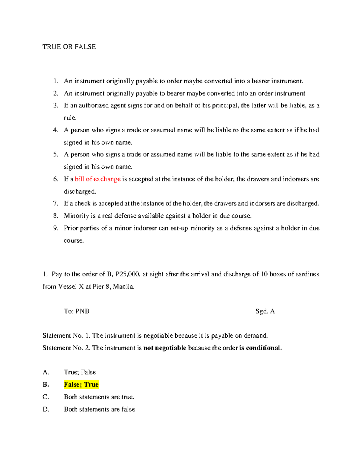 Trueorfalse compress on negotiable instrument TRUE OR FALSE An