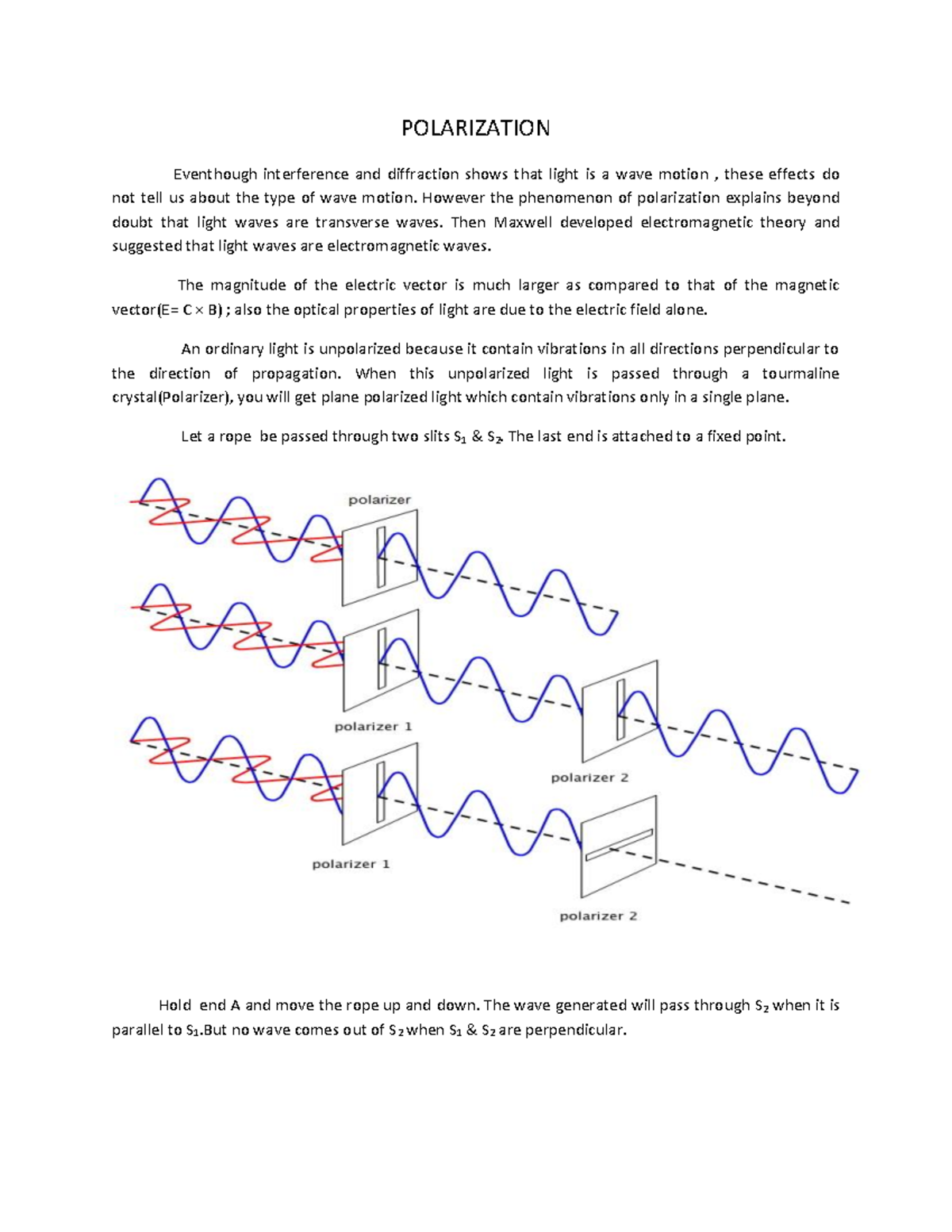 Polarization-part I - Lecture Notes 6 - POLARIZATION Eventhough ...