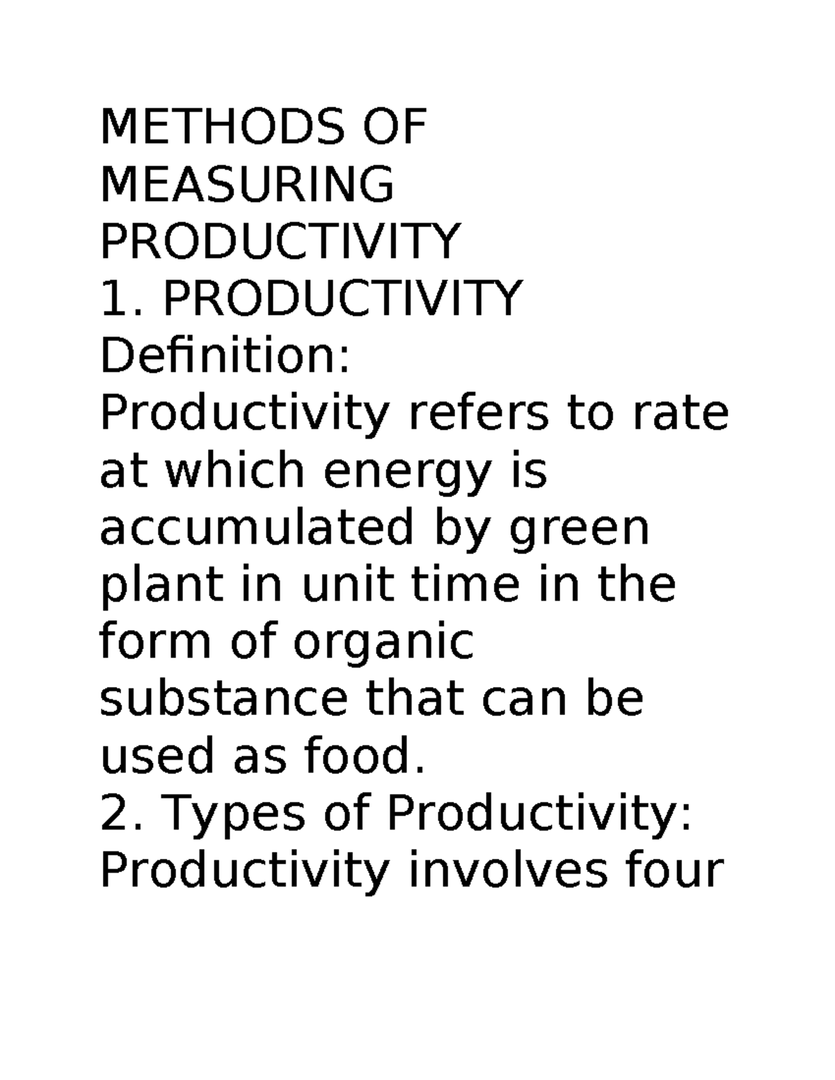 Methods OF Measuring Productivity - METHODS OF MEASURING PRODUCTIVITY 1 ...