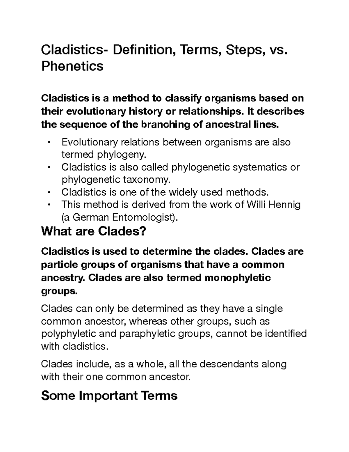 Bio 10 - Notes - Cladistics- Definition, Terms, Steps, Vs. Phenetics ...